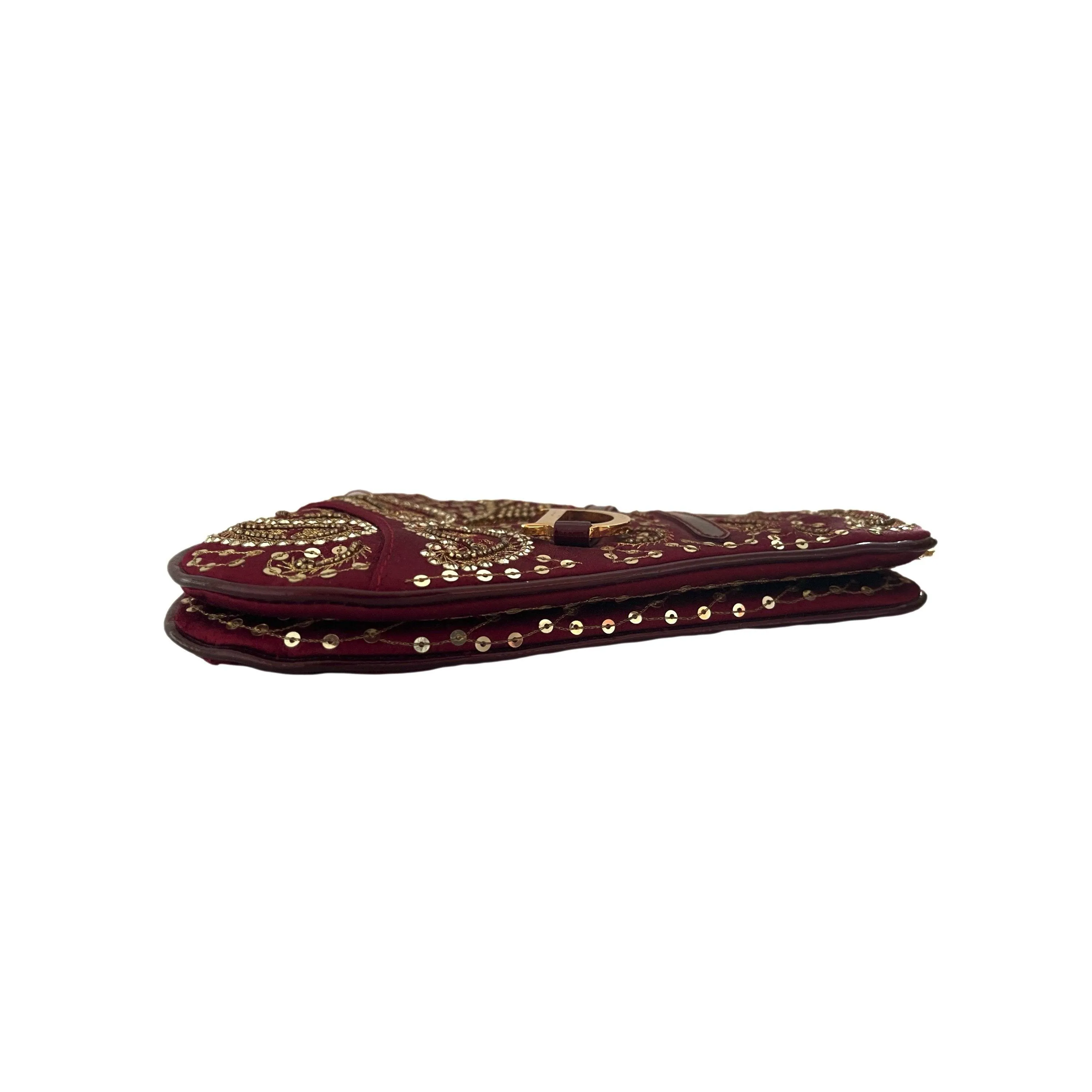 Dior Burgundy Embellished Micro Saddle Bag