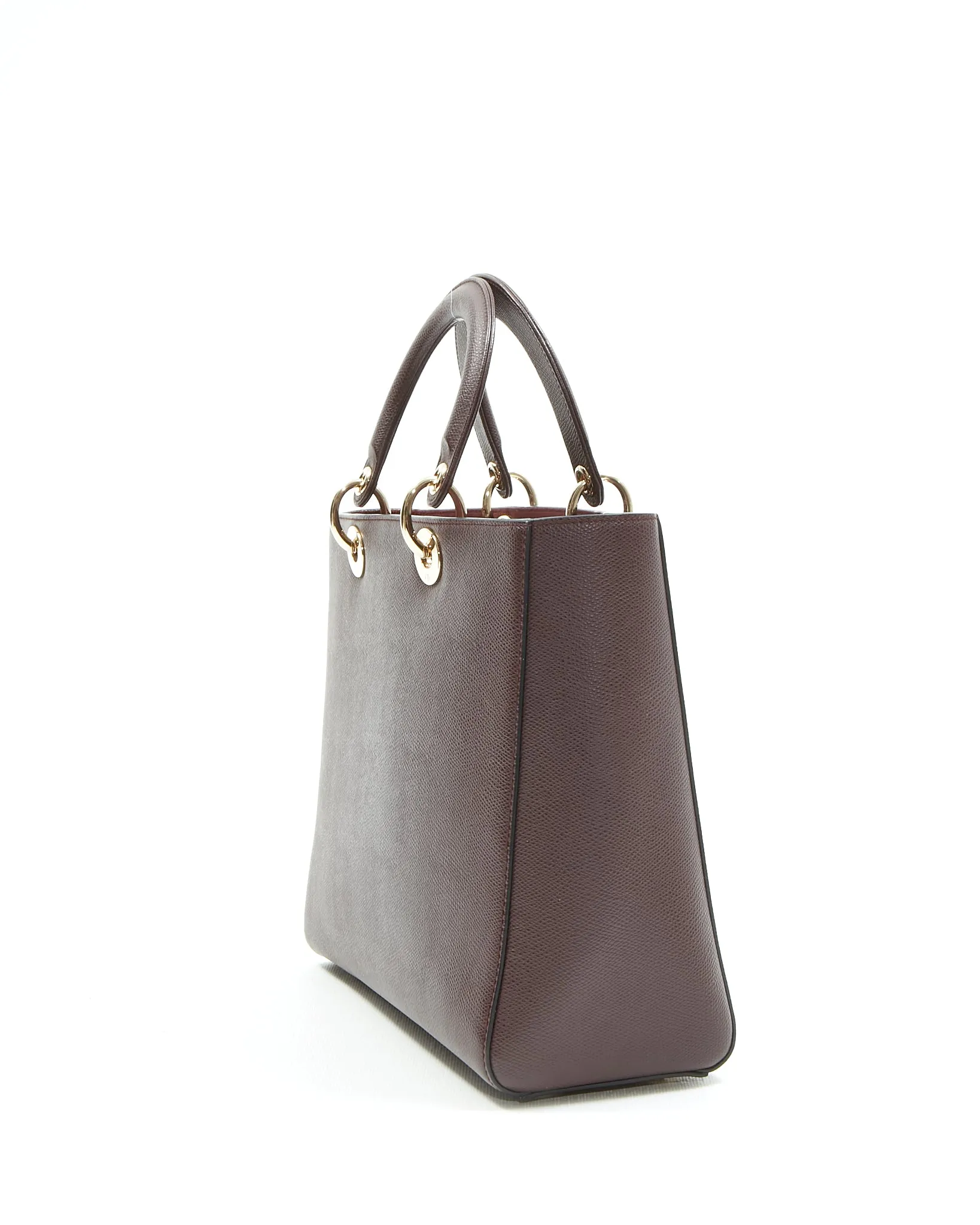 Dior Burgundy Leather Gold Tone Hardware Large Lady Dior Bag