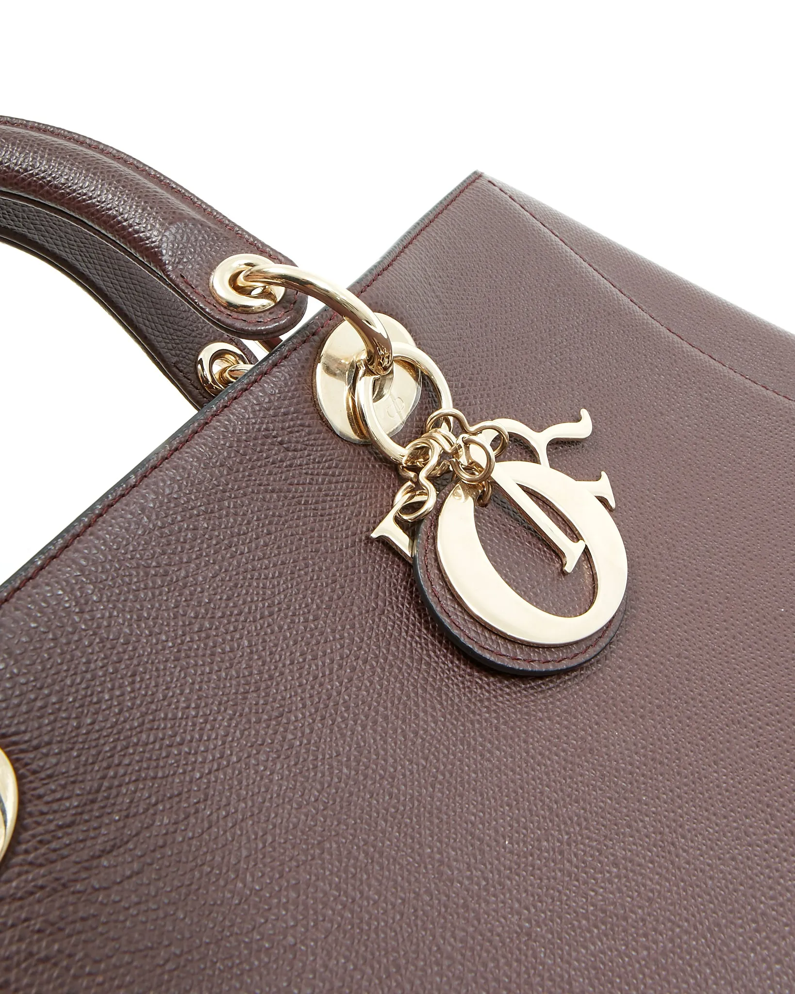 Dior Burgundy Leather Gold Tone Hardware Large Lady Dior Bag