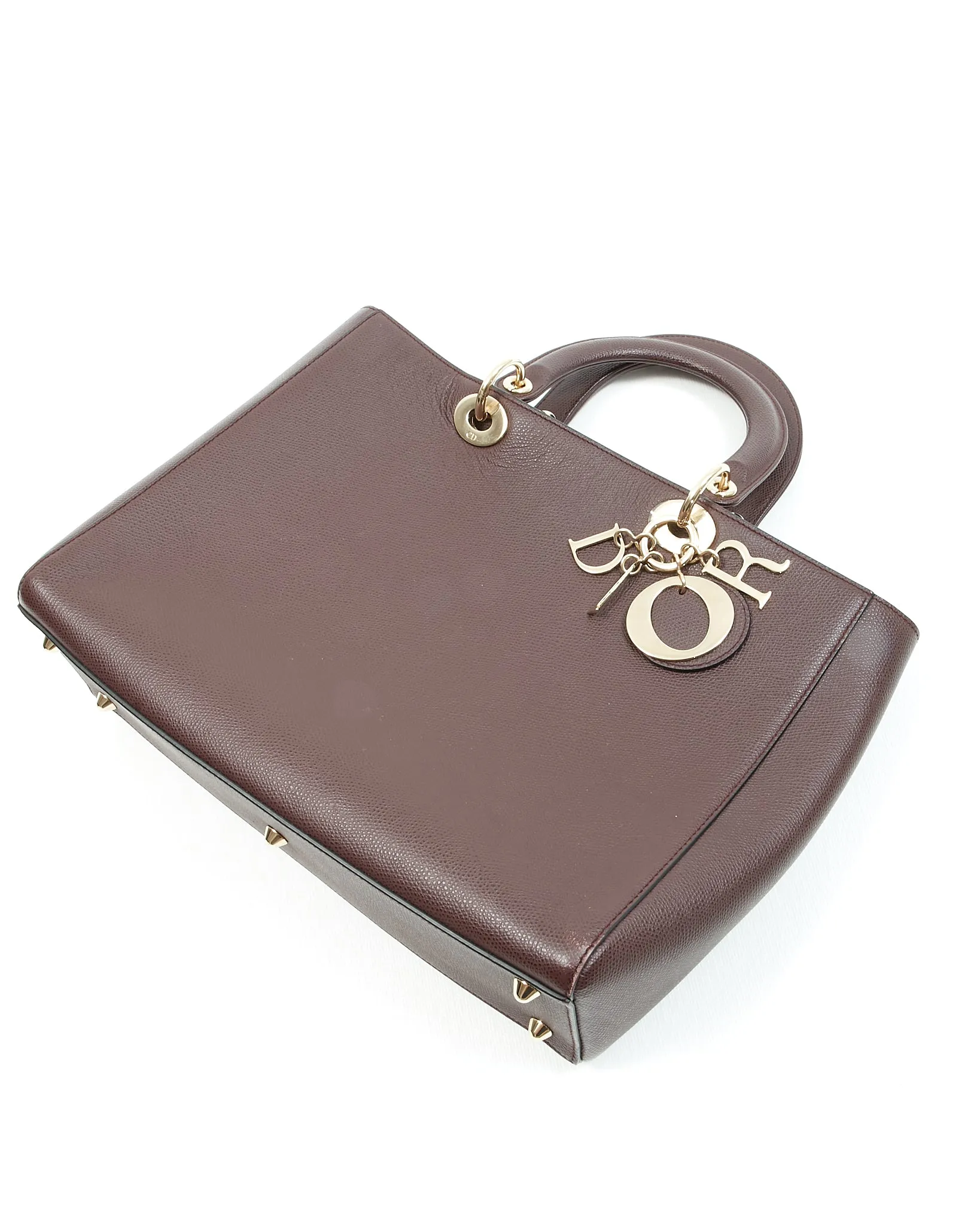 Dior Burgundy Leather Gold Tone Hardware Large Lady Dior Bag