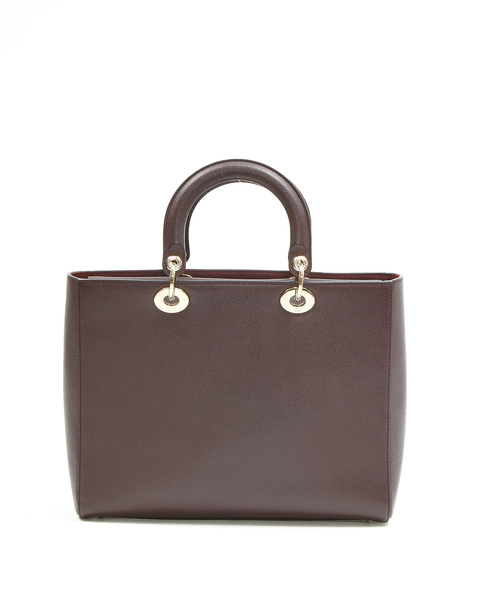 Dior Burgundy Leather Gold Tone Hardware Large Lady Dior Bag