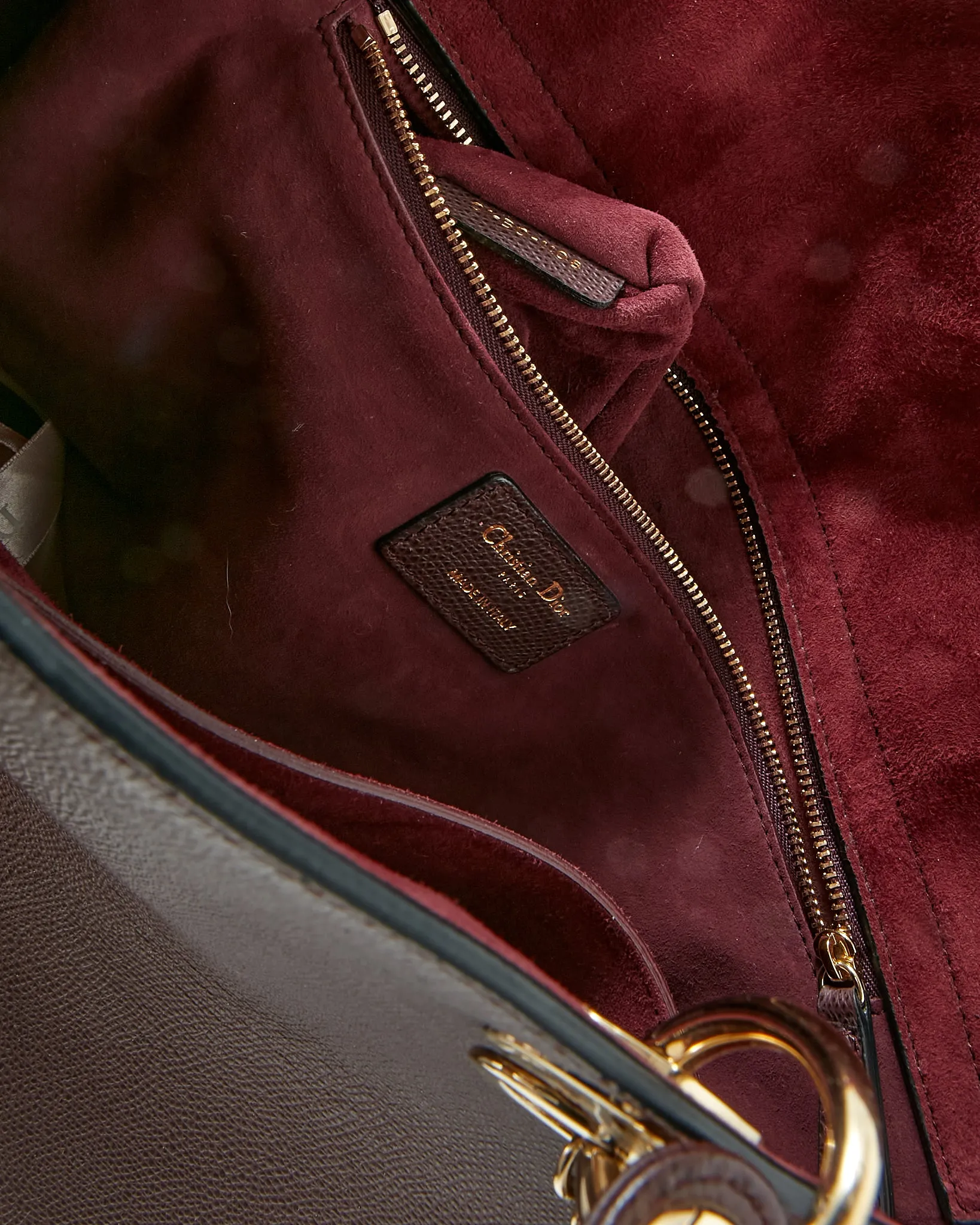 Dior Burgundy Leather Gold Tone Hardware Large Lady Dior Bag