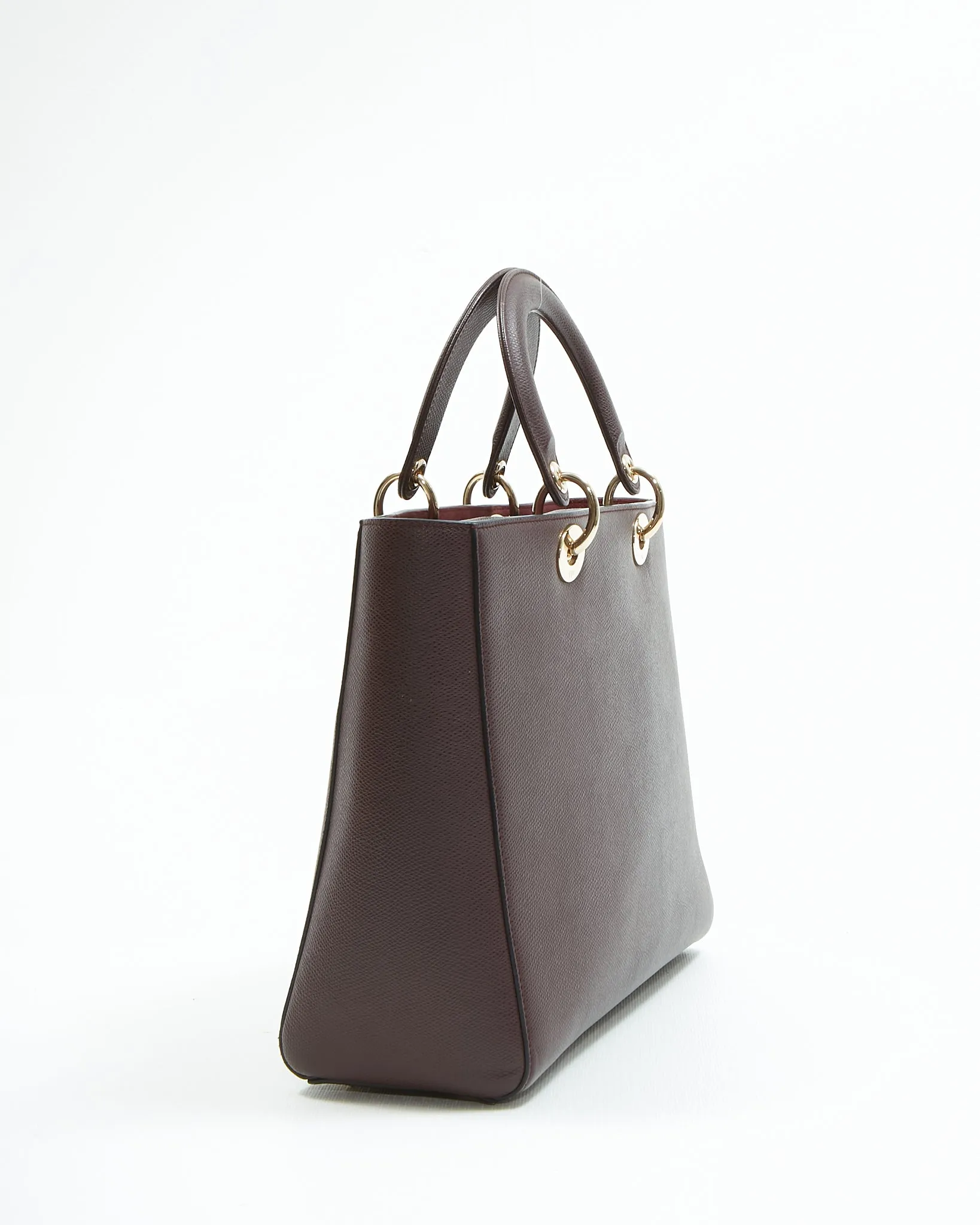Dior Burgundy Leather Gold Tone Hardware Large Lady Dior Bag