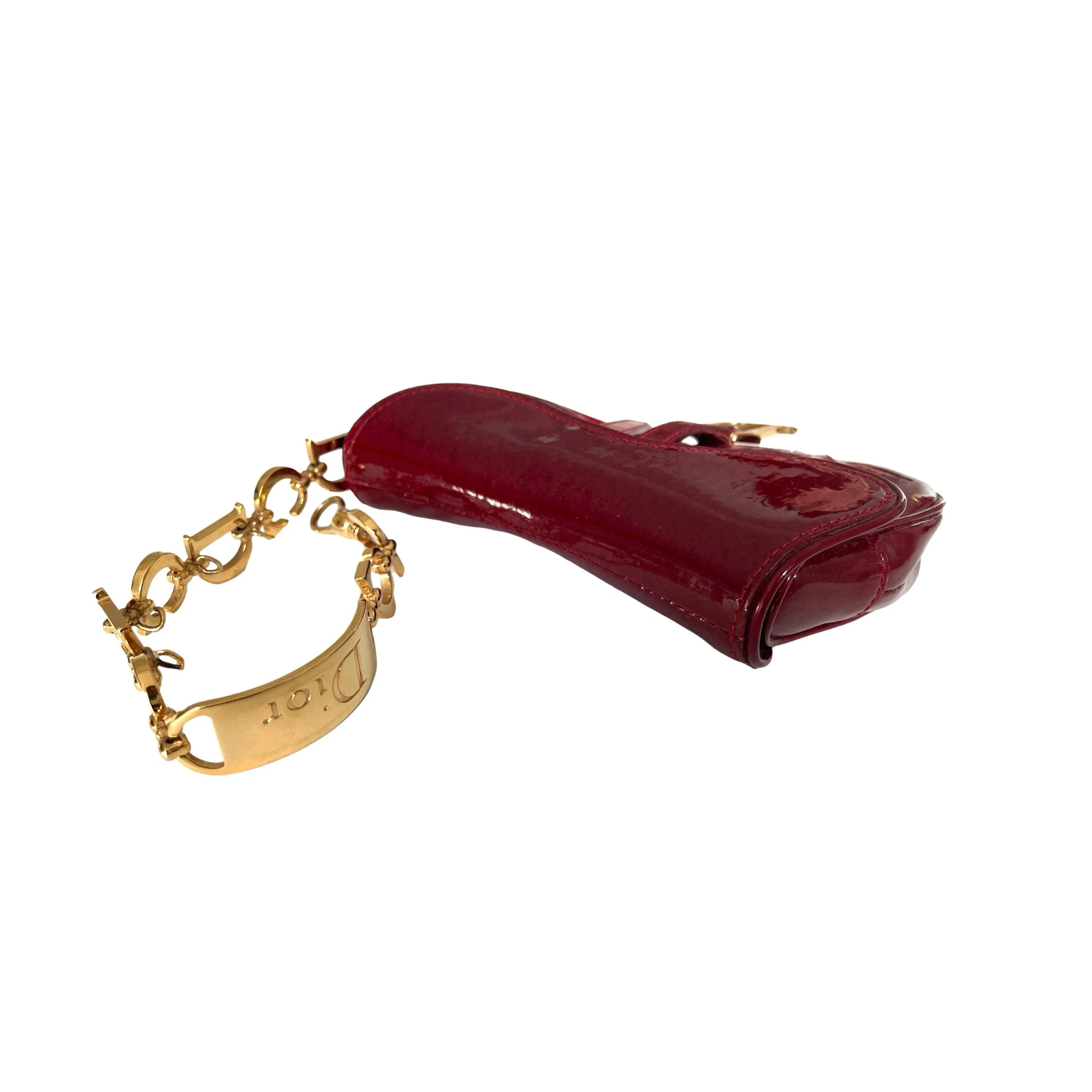Dior Burgundy Monogram Patent Mini Saddle
