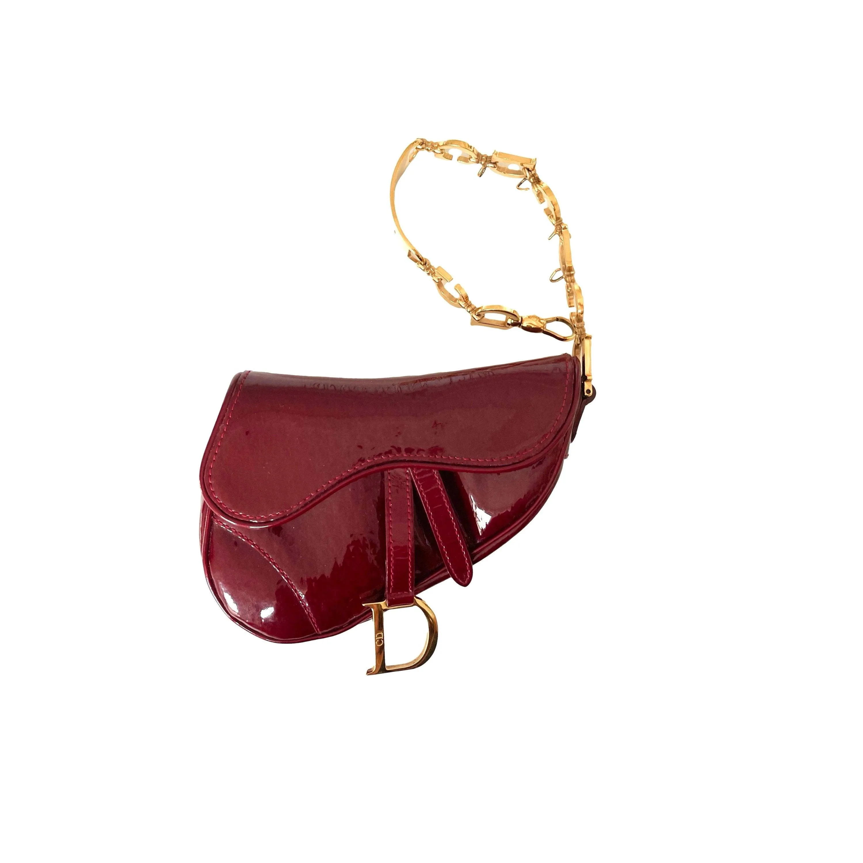Dior Burgundy Monogram Patent Mini Saddle