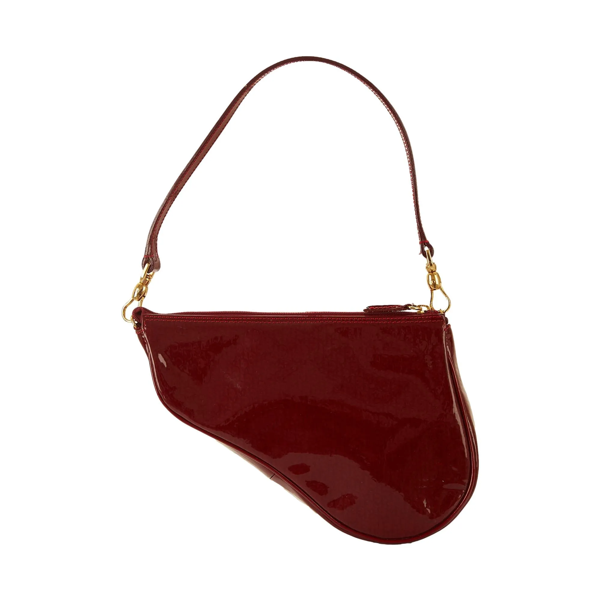 Dior Burgundy Patent Logo Mini Saddle Bag