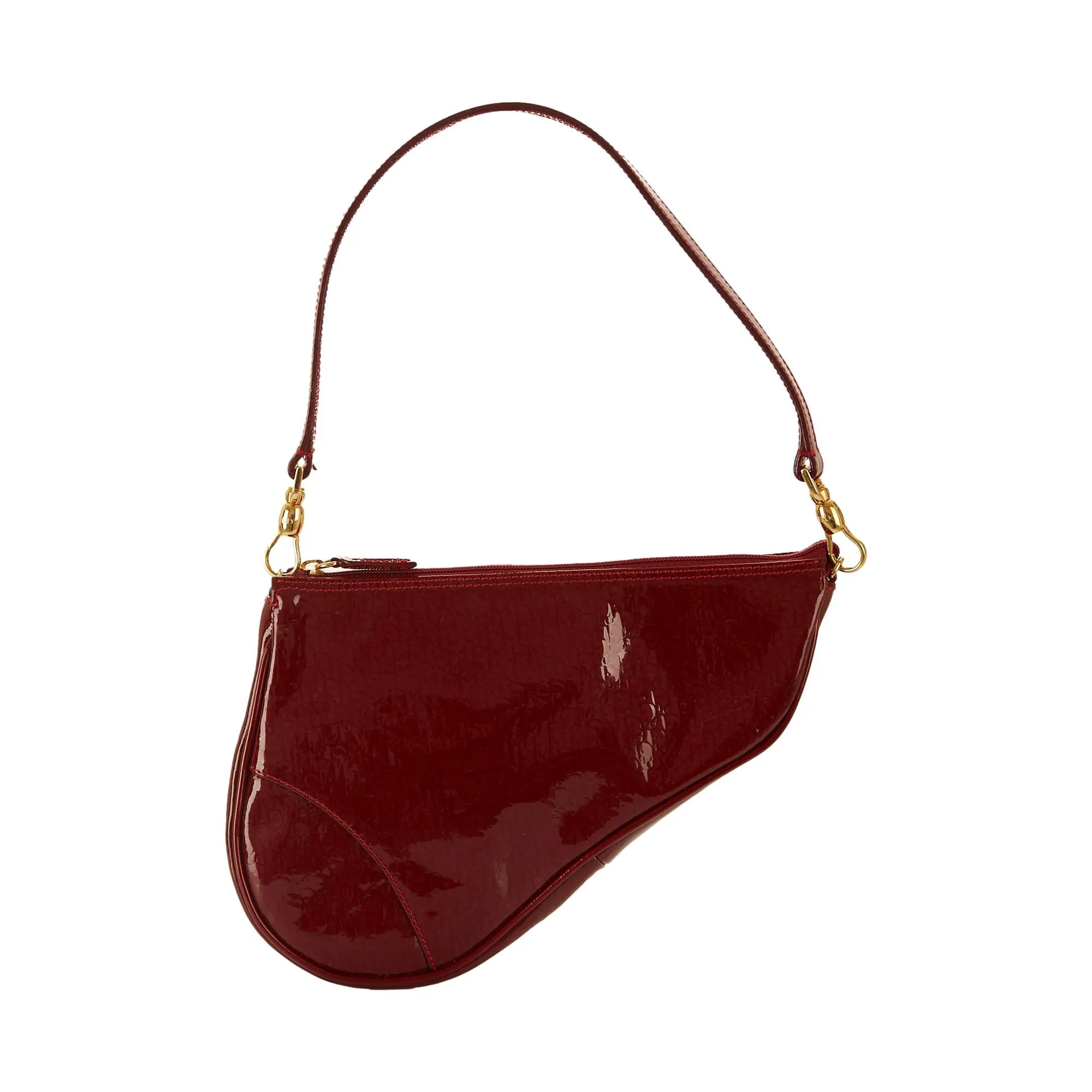 Dior Burgundy Patent Logo Mini Saddle Bag