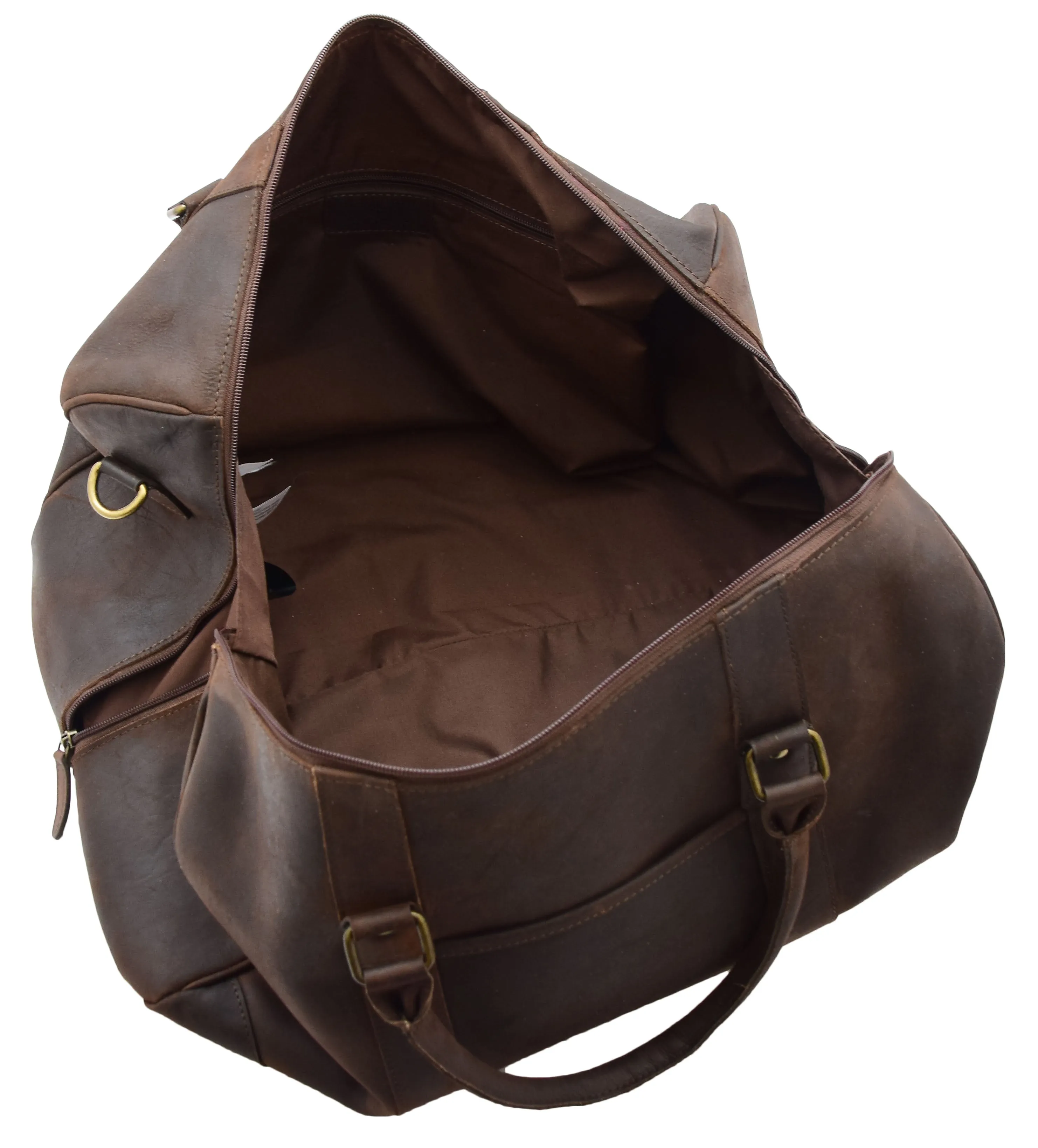 DR307 Genuine Leather Holdall Weekend Multi Use Duffle Bag Brown