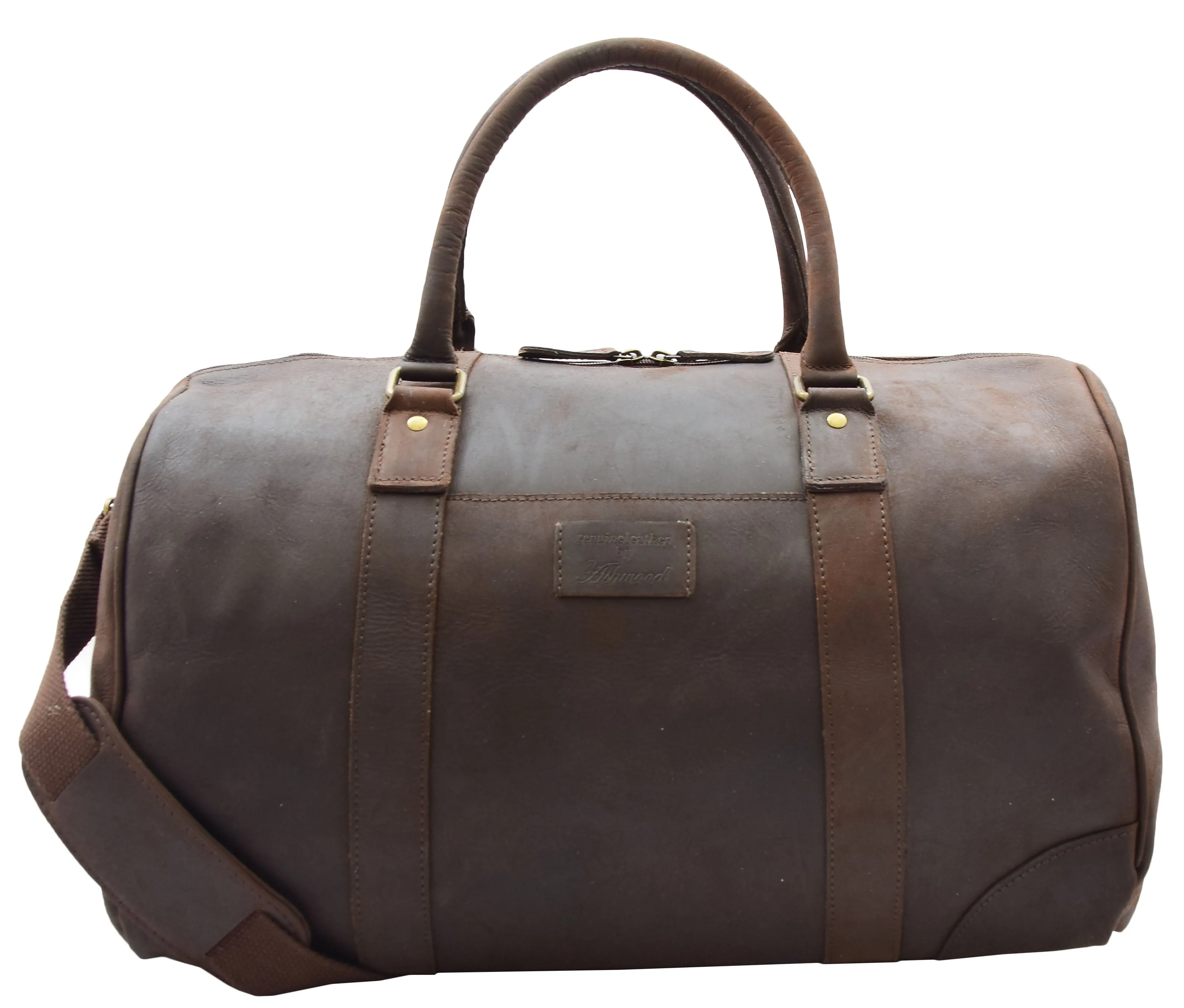 DR307 Genuine Leather Holdall Weekend Multi Use Duffle Bag Brown
