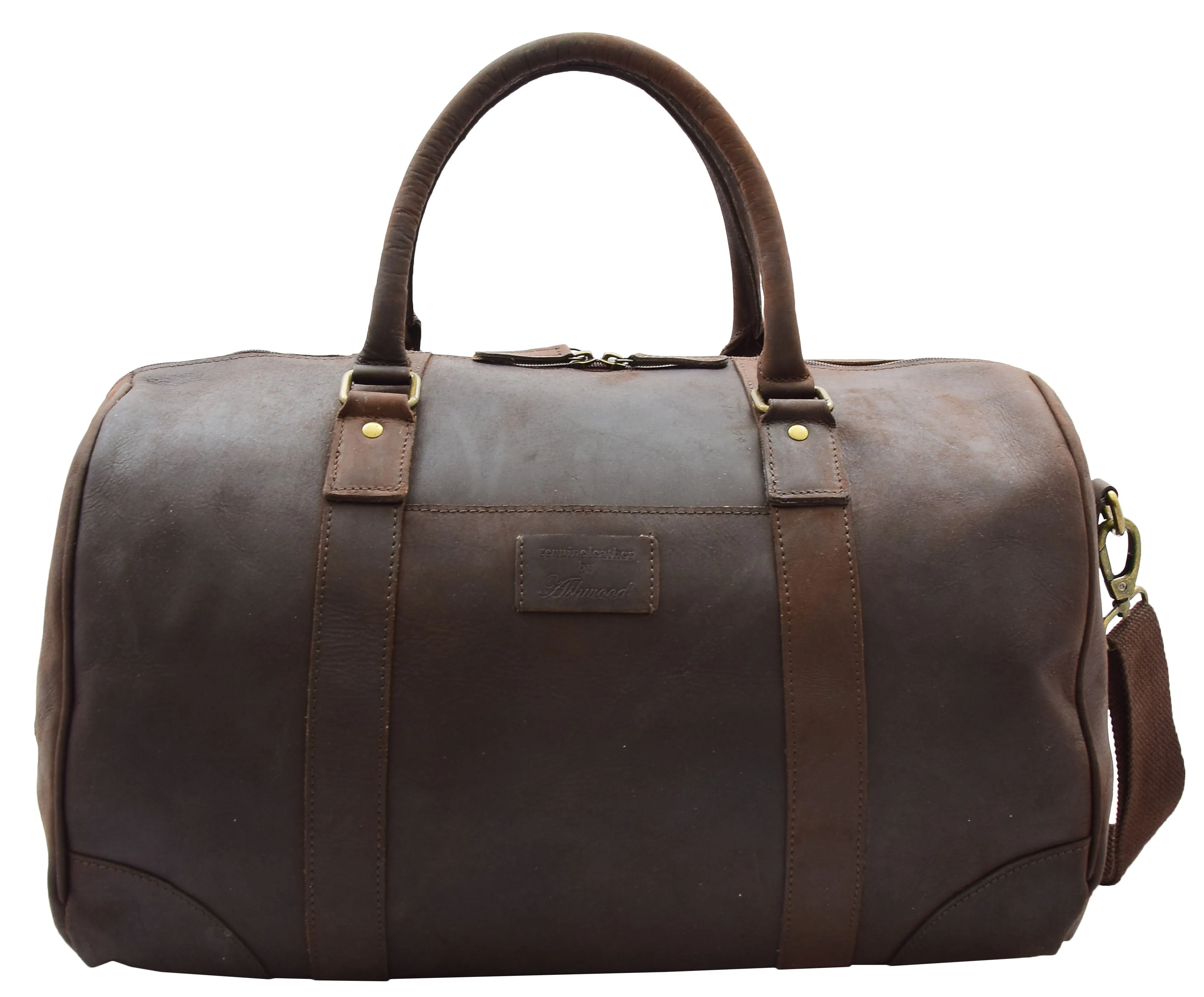 DR307 Genuine Leather Holdall Weekend Multi Use Duffle Bag Brown