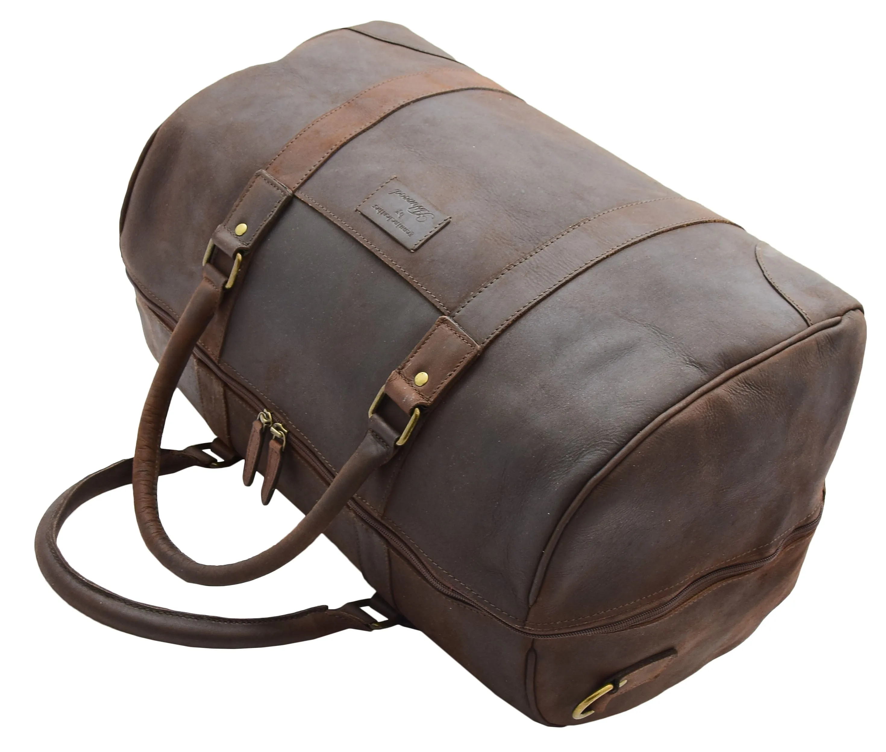 DR307 Genuine Leather Holdall Weekend Multi Use Duffle Bag Brown