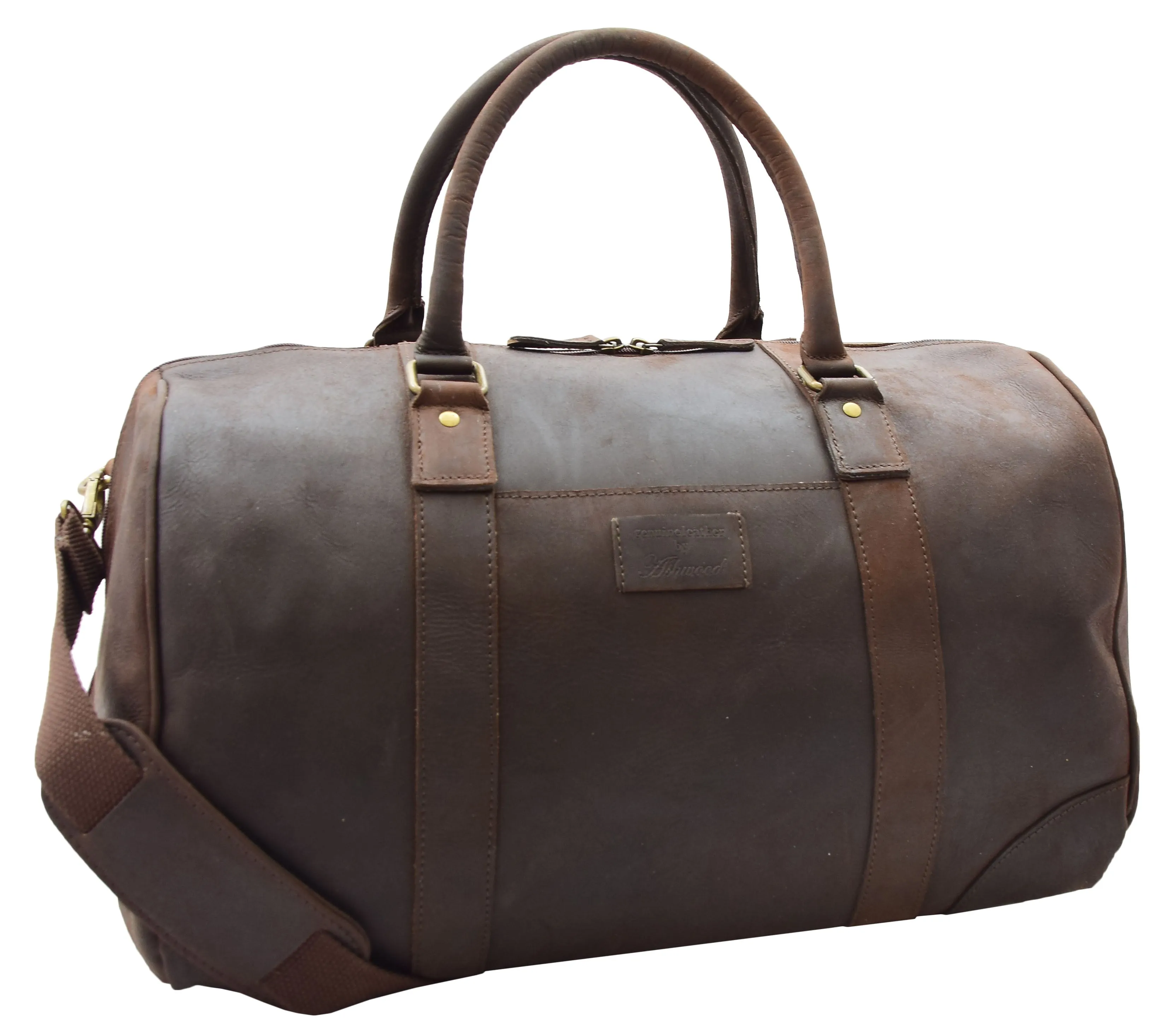 DR307 Genuine Leather Holdall Weekend Multi Use Duffle Bag Brown