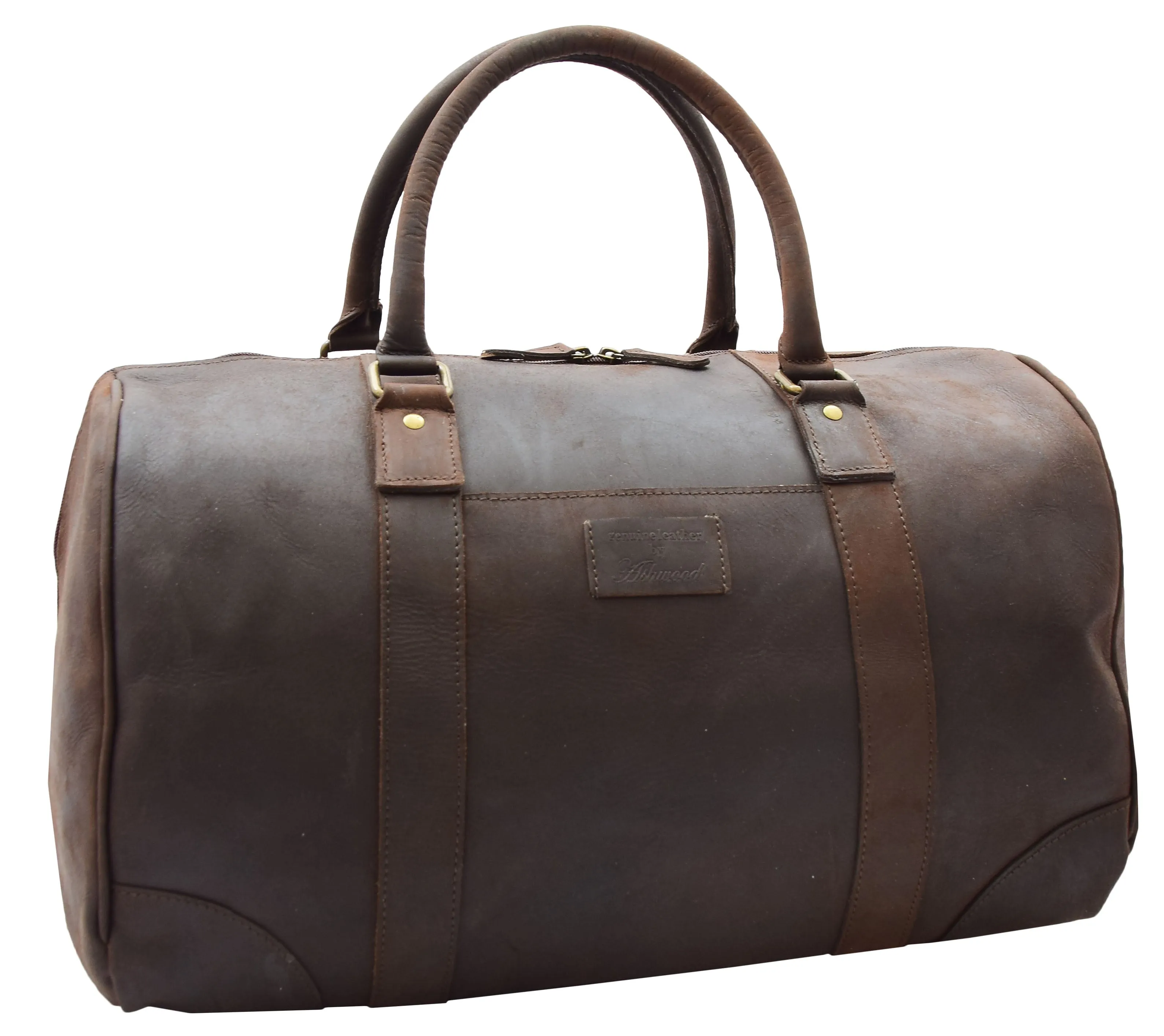 DR307 Genuine Leather Holdall Weekend Multi Use Duffle Bag Brown