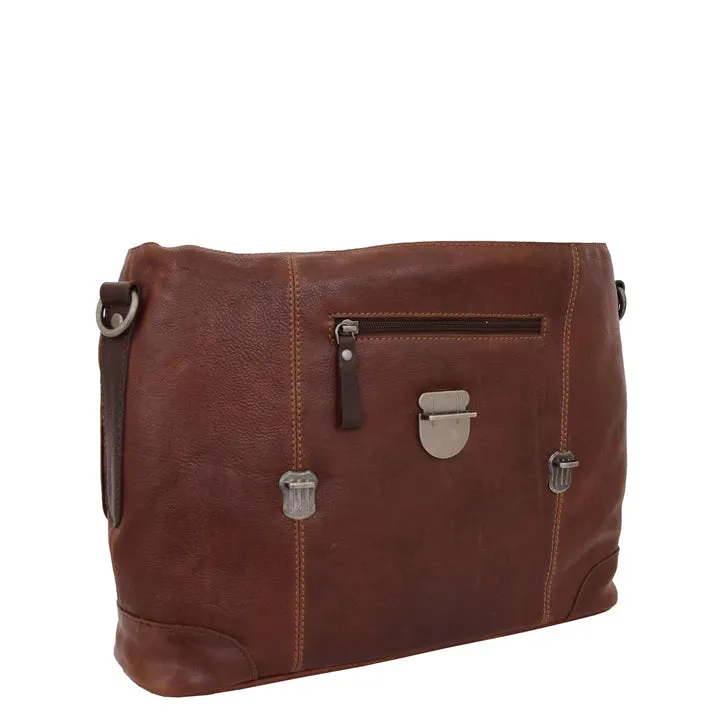 DR312 Men's Leather Bag Vintage Style Briefcase Brown