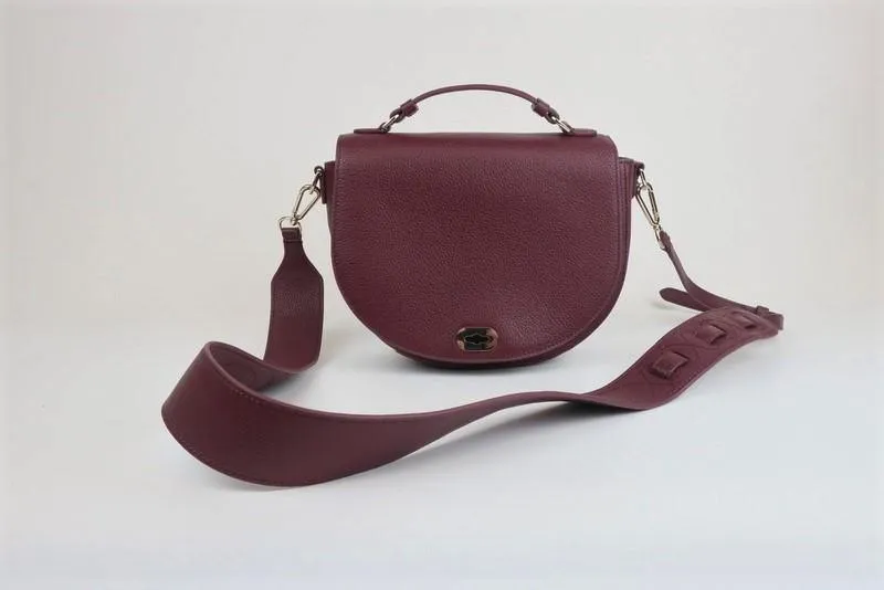 Draper James Round Saddle Bag Burgundy Leather Small Top Handle Crossbody NEW