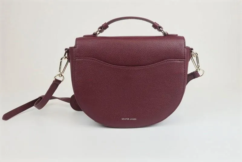 Draper James Round Saddle Bag Burgundy Leather Small Top Handle Crossbody NEW