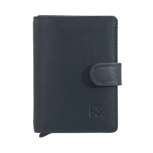 DUDU WALLE RFID MEN'S LEATHER REGISTER, Small miniwallet with aluminum cardprotector, banknotes and button closure