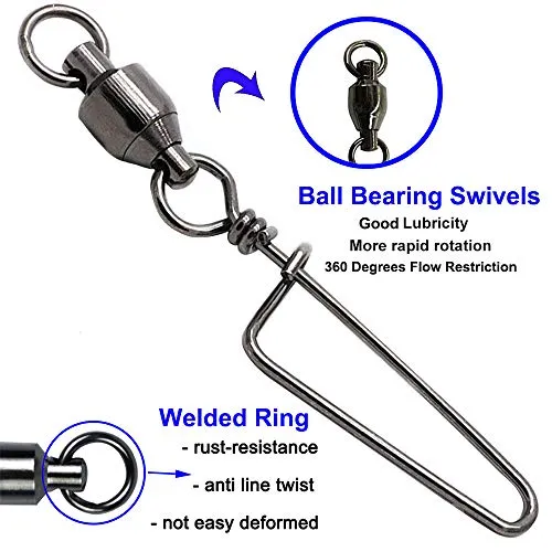 Easy Catch 10, 30 Pack High-Strength Fishing Ball Bearing Swivel with Coastlock Snap, Strong Welded Ring for Saltwater Fishing-18Lb to 350Lb (100% Copper Stainless Steel) (Size 5 5 (120lb) 30Pack)