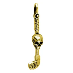 Extra Large Golf Club and Skull Charm in 14K Yellow Gold