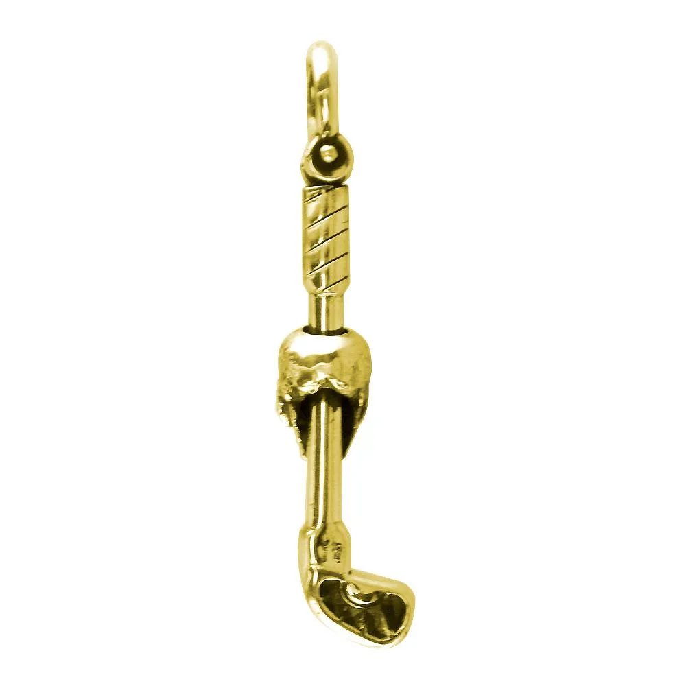 Extra Large Golf Club and Skull Charm in 14K Yellow Gold
