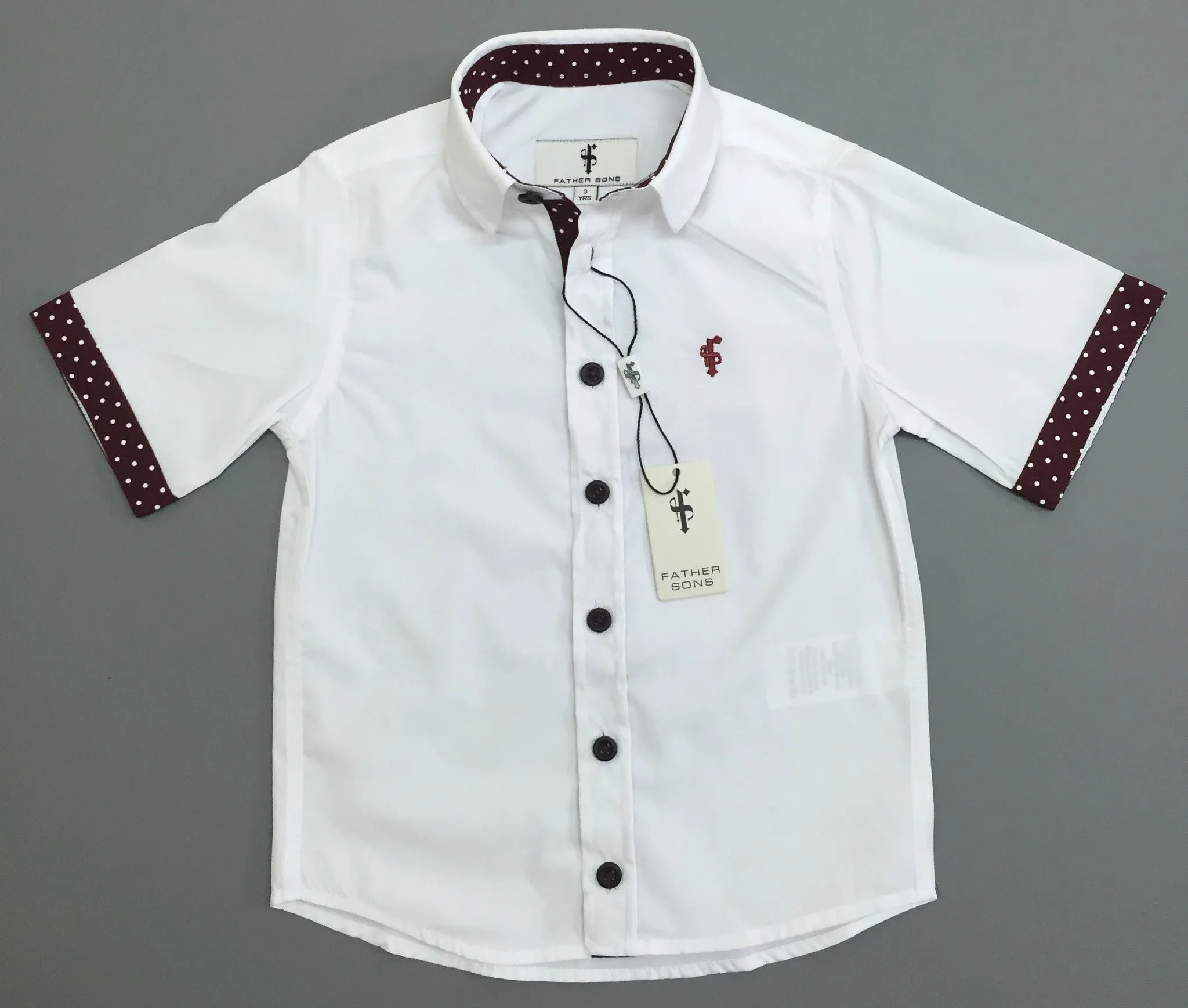 Father Sons Boys White & Burgundy Polkadot Contrast - FSB010 (LAST CHANCE)