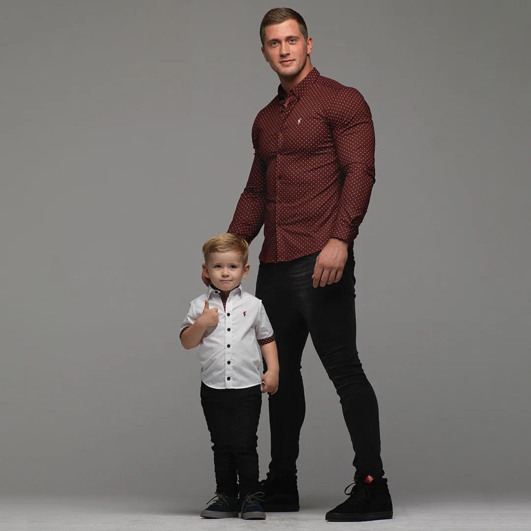 Father Sons Boys White & Burgundy Polkadot Contrast - FSB010 (LAST CHANCE)