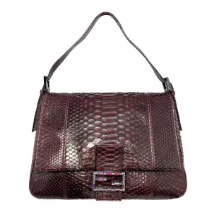 Fendi Burgundy Snakeskin Baguette