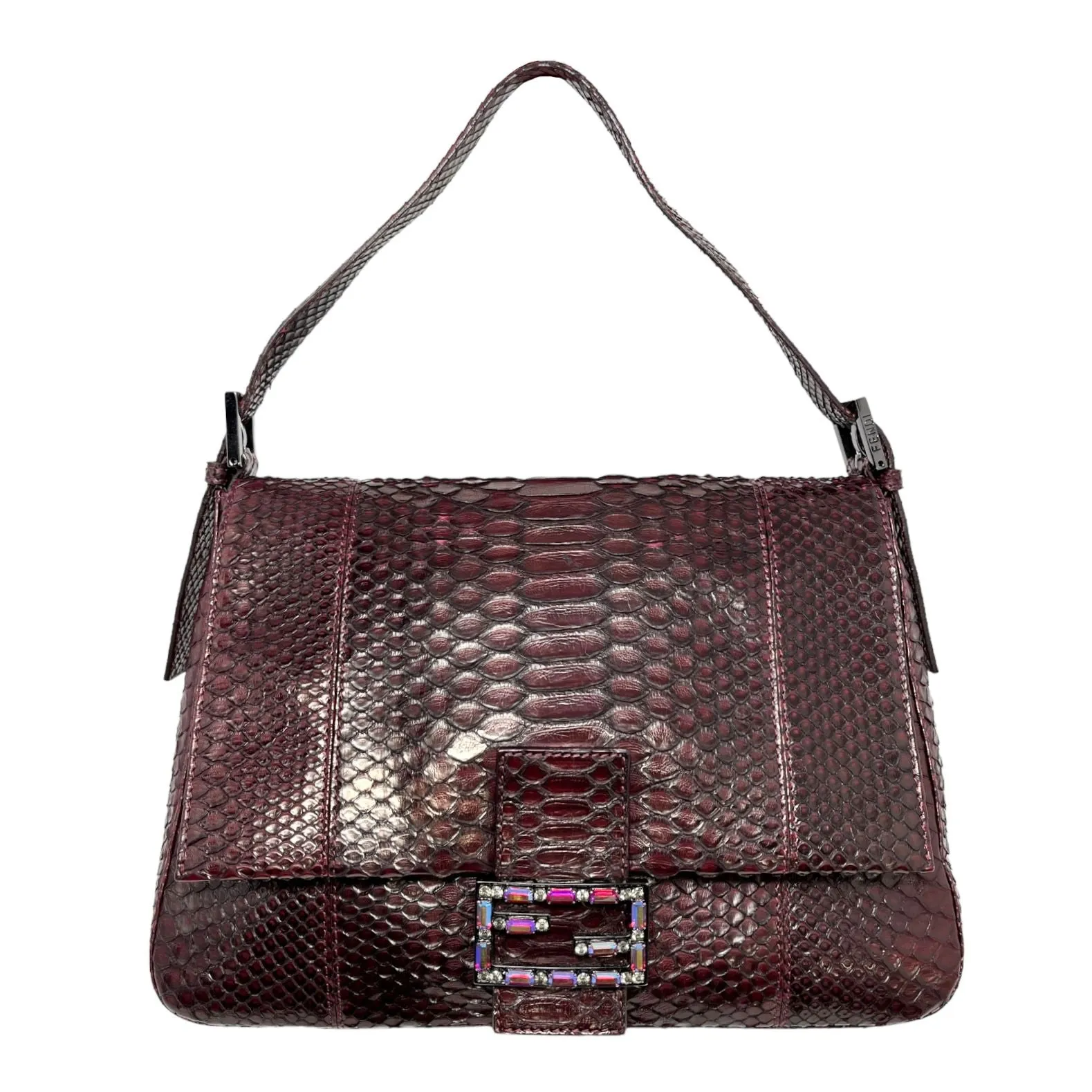 Fendi Burgundy Snakeskin Baguette