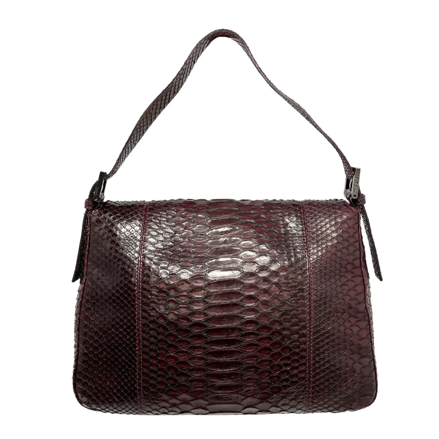 Fendi Burgundy Snakeskin Baguette