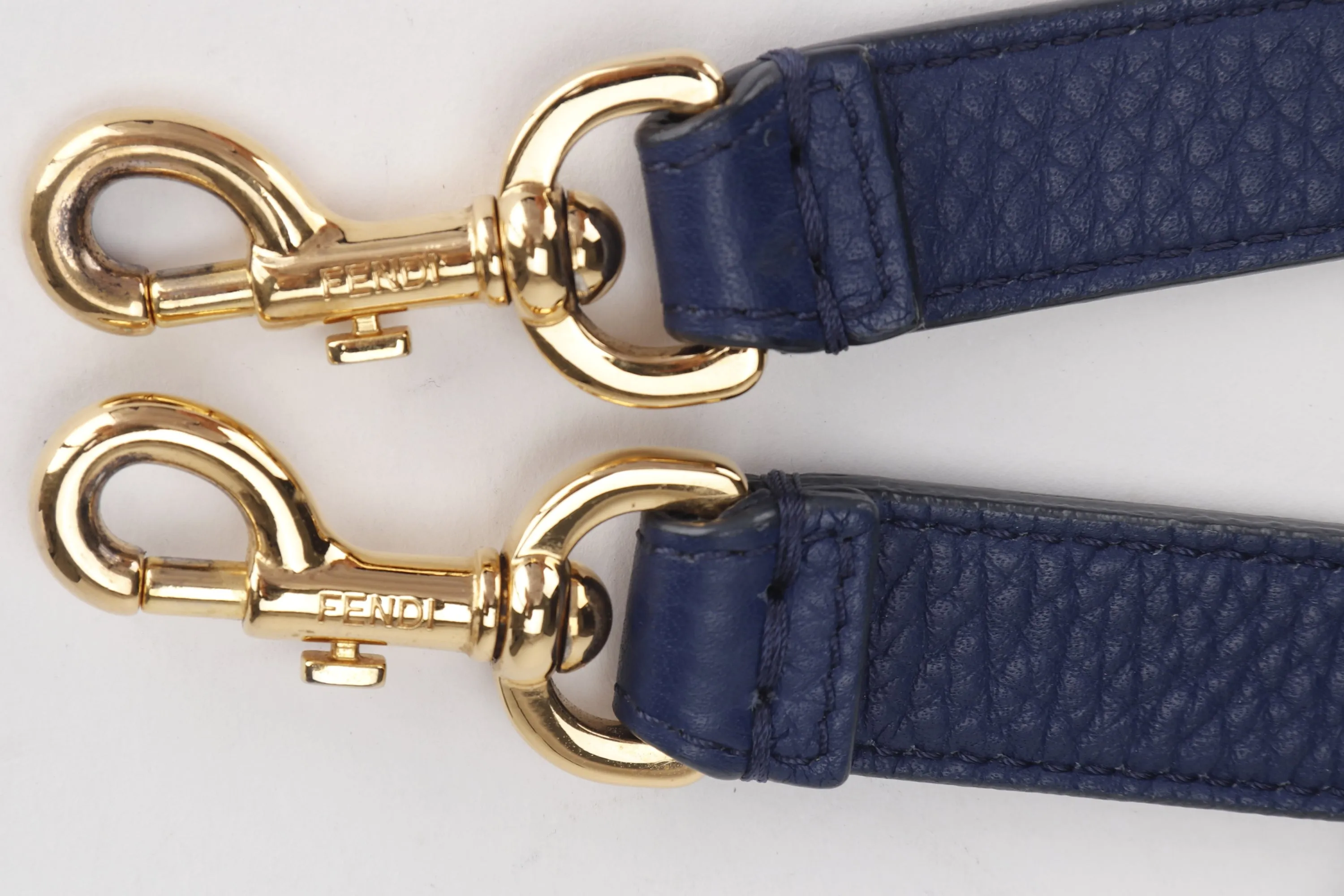 FENDI DARK BLUE LEATHER WITH BEIGE CANVAS SHOULDER STRAP GOLD HARDWARE, NO DUST COVER & BOX