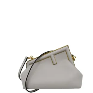 FENDI First Small Nappa Leather Shoulder Bag Light Gray