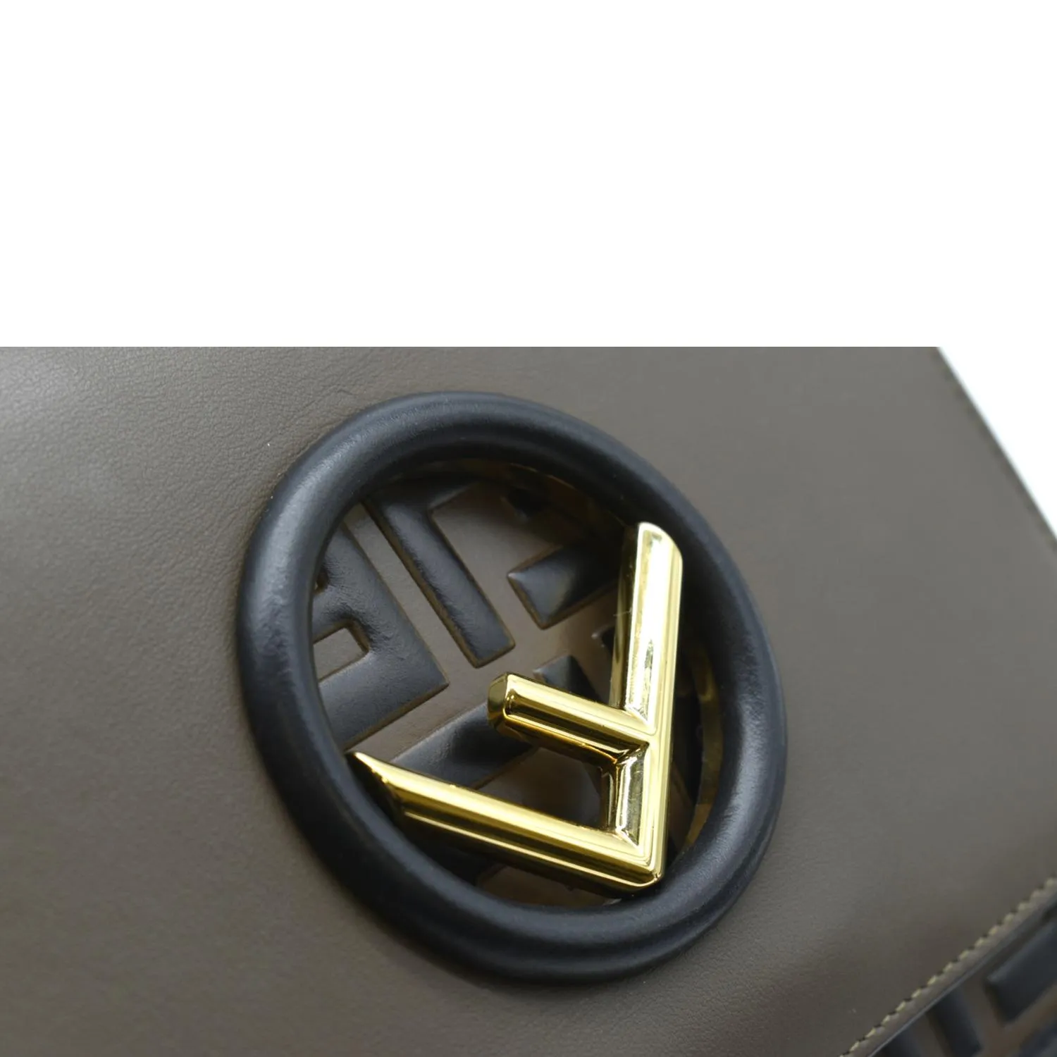 FENDI Kan I F Zucca Leather Shoulder Bag Brown
