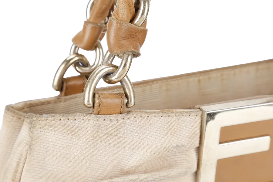 FENDI ZUCCA TOTE BAG BEIGE CANVAS GOLD HARDWARE NO DUST COVER