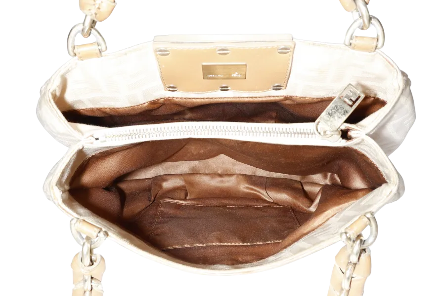 FENDI ZUCCA TOTE BAG BEIGE CANVAS GOLD HARDWARE NO DUST COVER