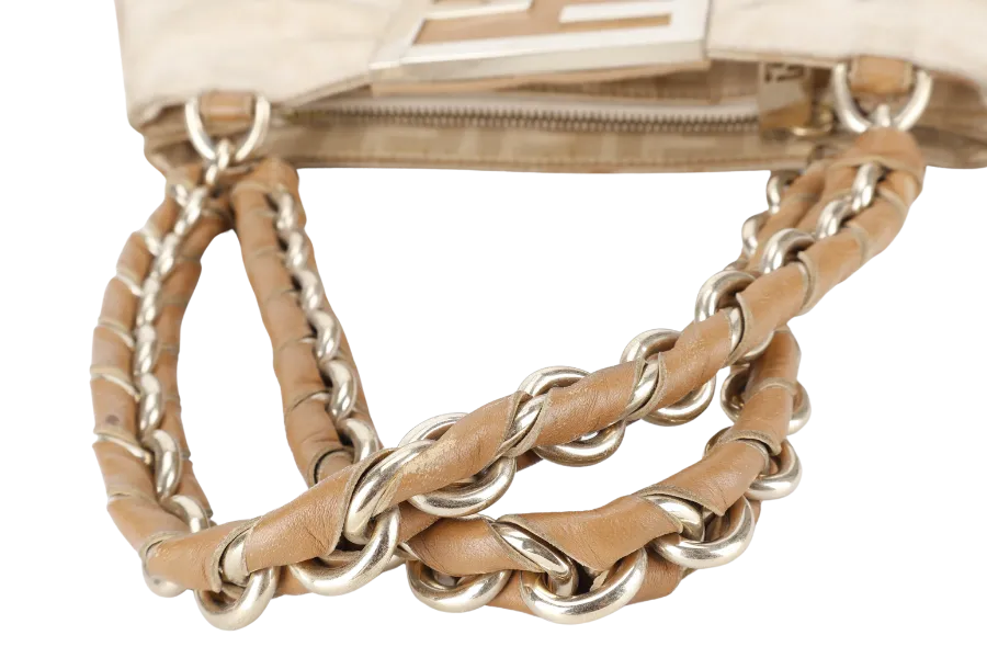 FENDI ZUCCA TOTE BAG BEIGE CANVAS GOLD HARDWARE NO DUST COVER
