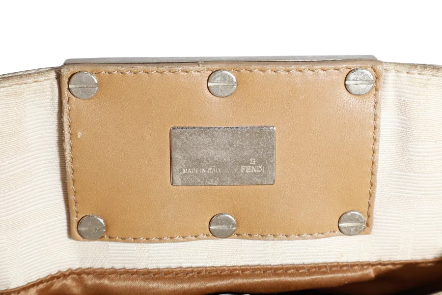 FENDI ZUCCA TOTE BAG BEIGE CANVAS GOLD HARDWARE NO DUST COVER