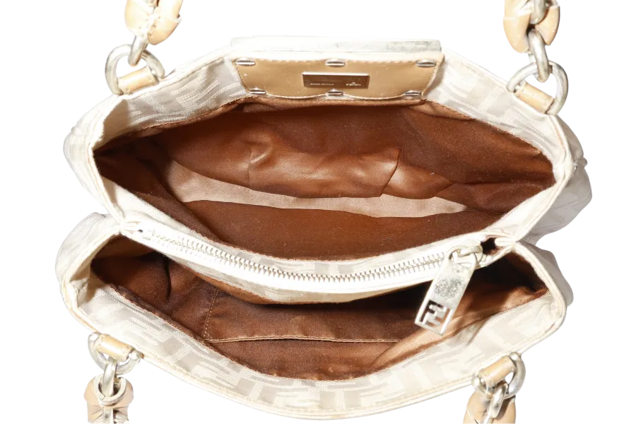FENDI ZUCCA TOTE BAG BEIGE CANVAS GOLD HARDWARE NO DUST COVER