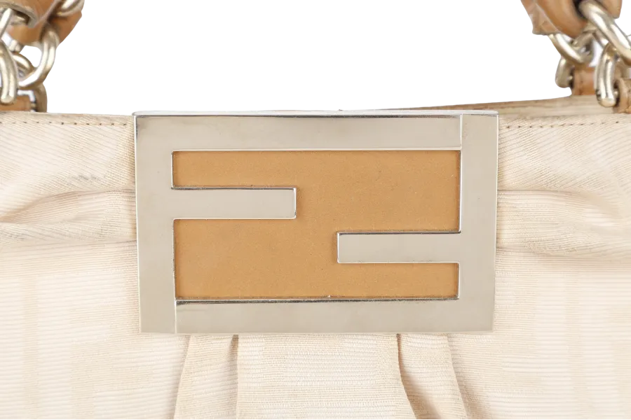 FENDI ZUCCA TOTE BAG BEIGE CANVAS GOLD HARDWARE NO DUST COVER
