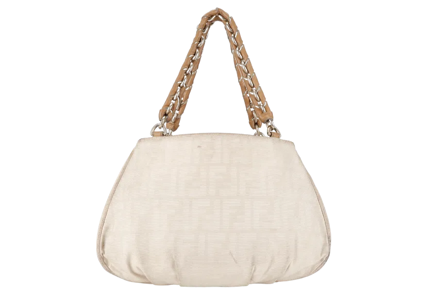 FENDI ZUCCA TOTE BAG BEIGE CANVAS GOLD HARDWARE NO DUST COVER