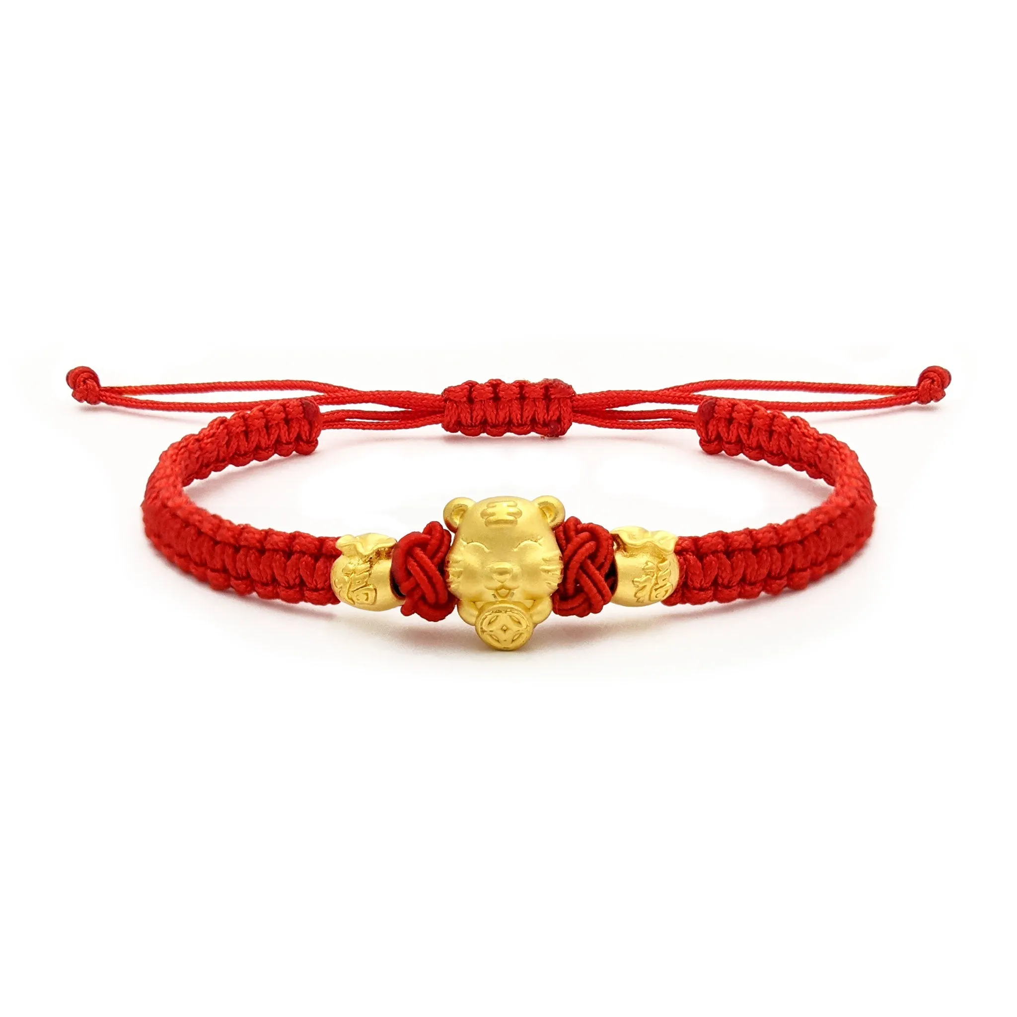 Fortune Tiger Chinese Zodiac Red String Bracelet (24K)