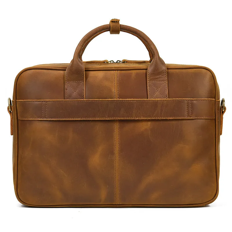 Full Grain Leather Briefcase Mens Retro Leather Handmade Laptop Bag Messenger Bag