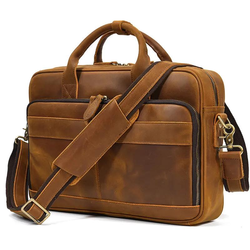 Full Grain Leather Briefcase Mens Retro Leather Handmade Laptop Bag Messenger Bag