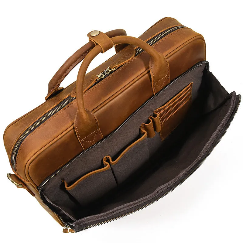 Full Grain Leather Briefcase Mens Retro Leather Handmade Laptop Bag Messenger Bag