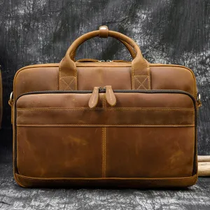 Full Grain Leather Briefcase Mens Retro Leather Handmade Laptop Bag Messenger Bag