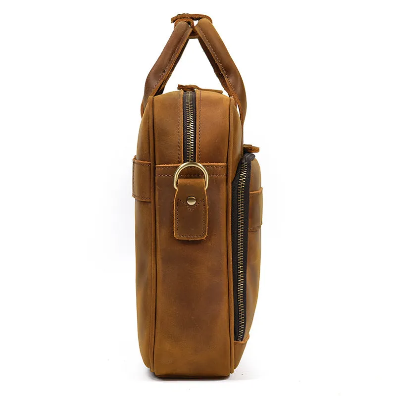 Full Grain Leather Briefcase Mens Retro Leather Handmade Laptop Bag Messenger Bag