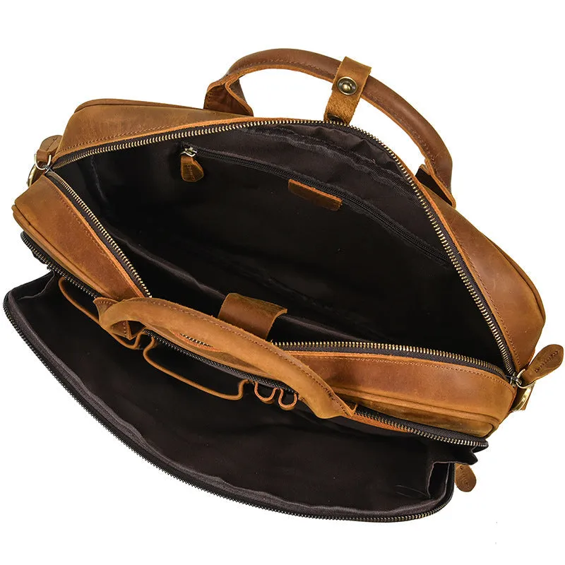 Full Grain Leather Briefcase Mens Retro Leather Handmade Laptop Bag Messenger Bag