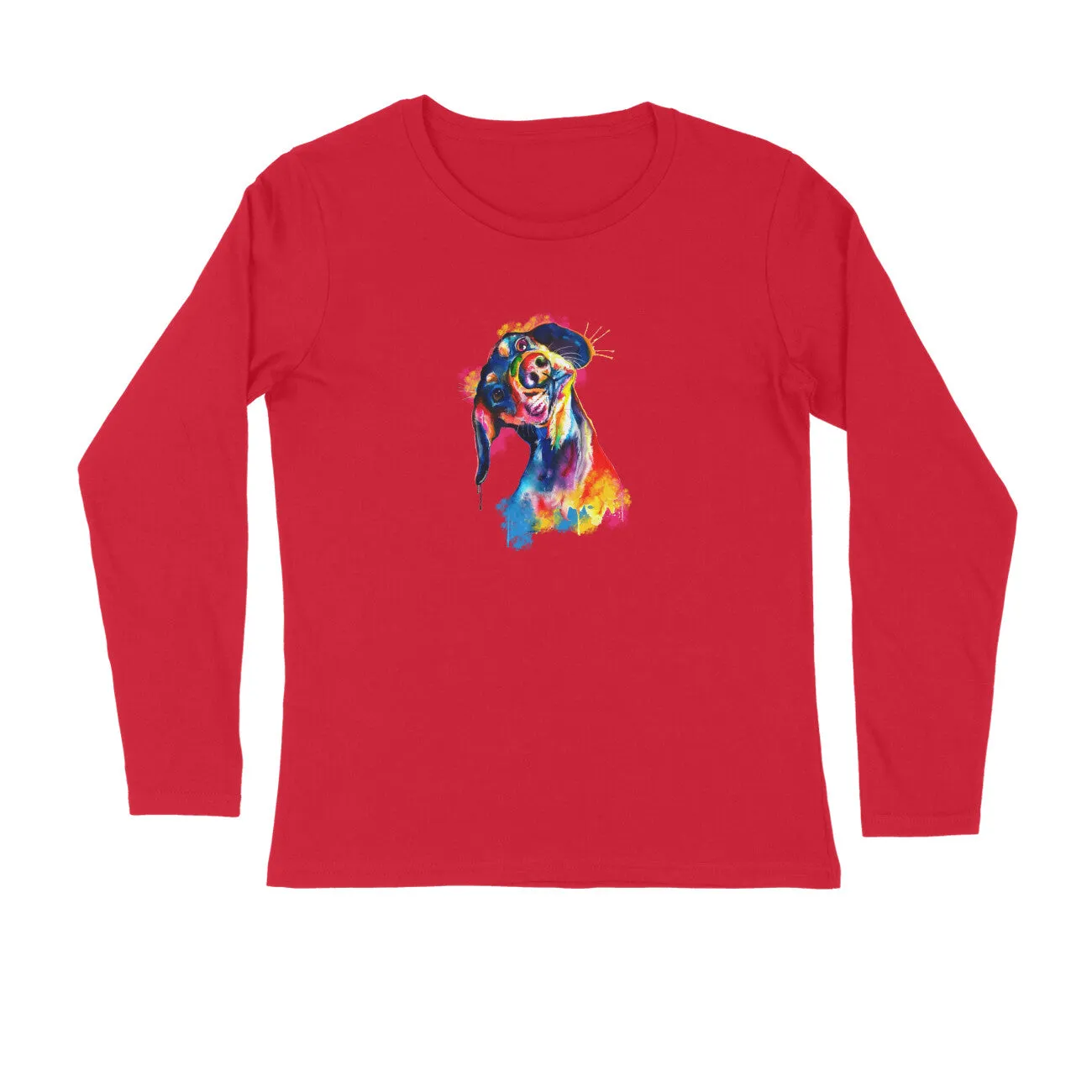 Full Sleeves Round Neck (Men) - Tilted Head Rainbow Dog (7 Colours)