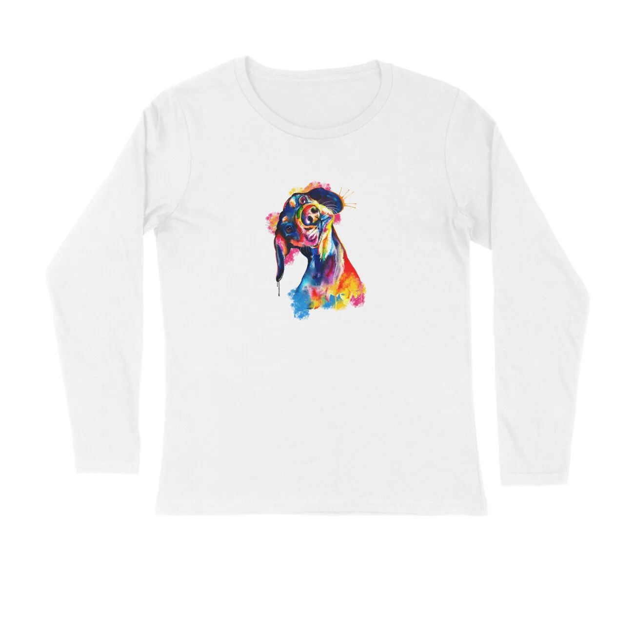 Full Sleeves Round Neck (Men) - Tilted Head Rainbow Dog (7 Colours)