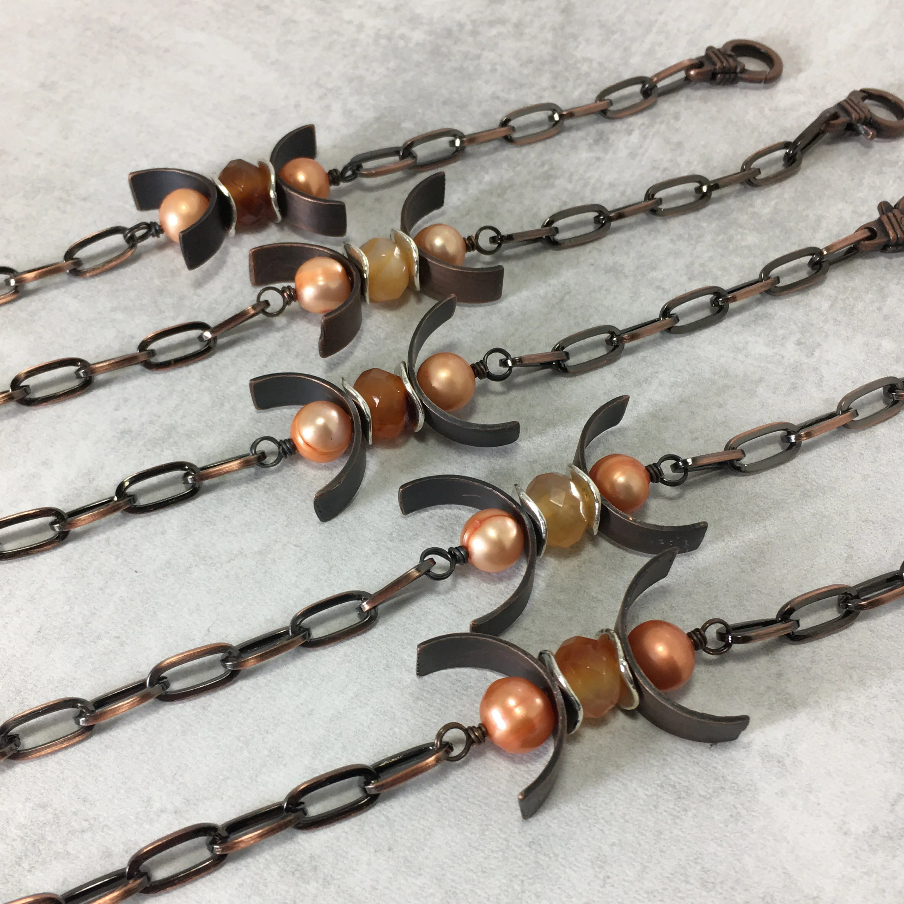 Gemstone Copper Triple Moon Bracelet