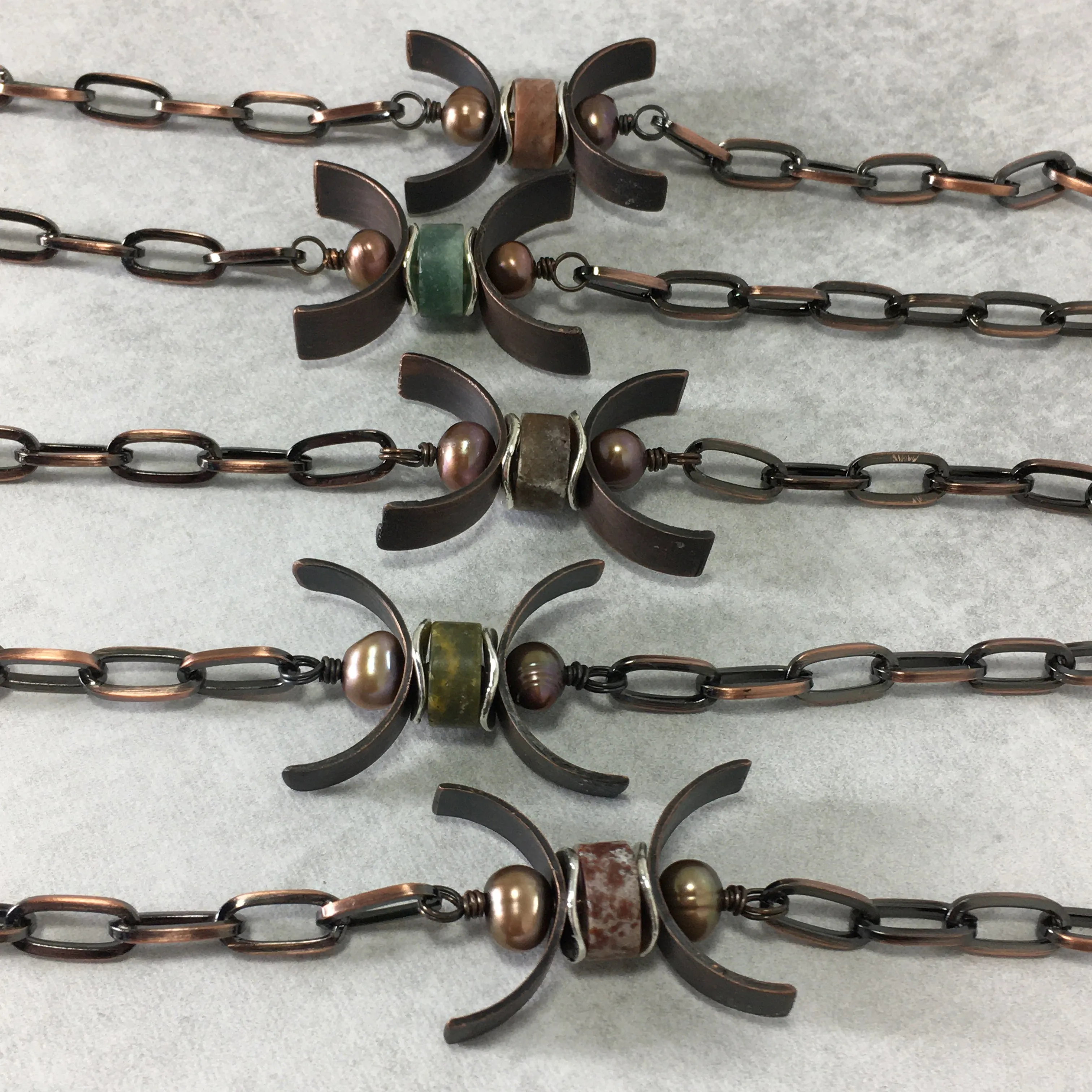 Gemstone Copper Triple Moon Bracelet